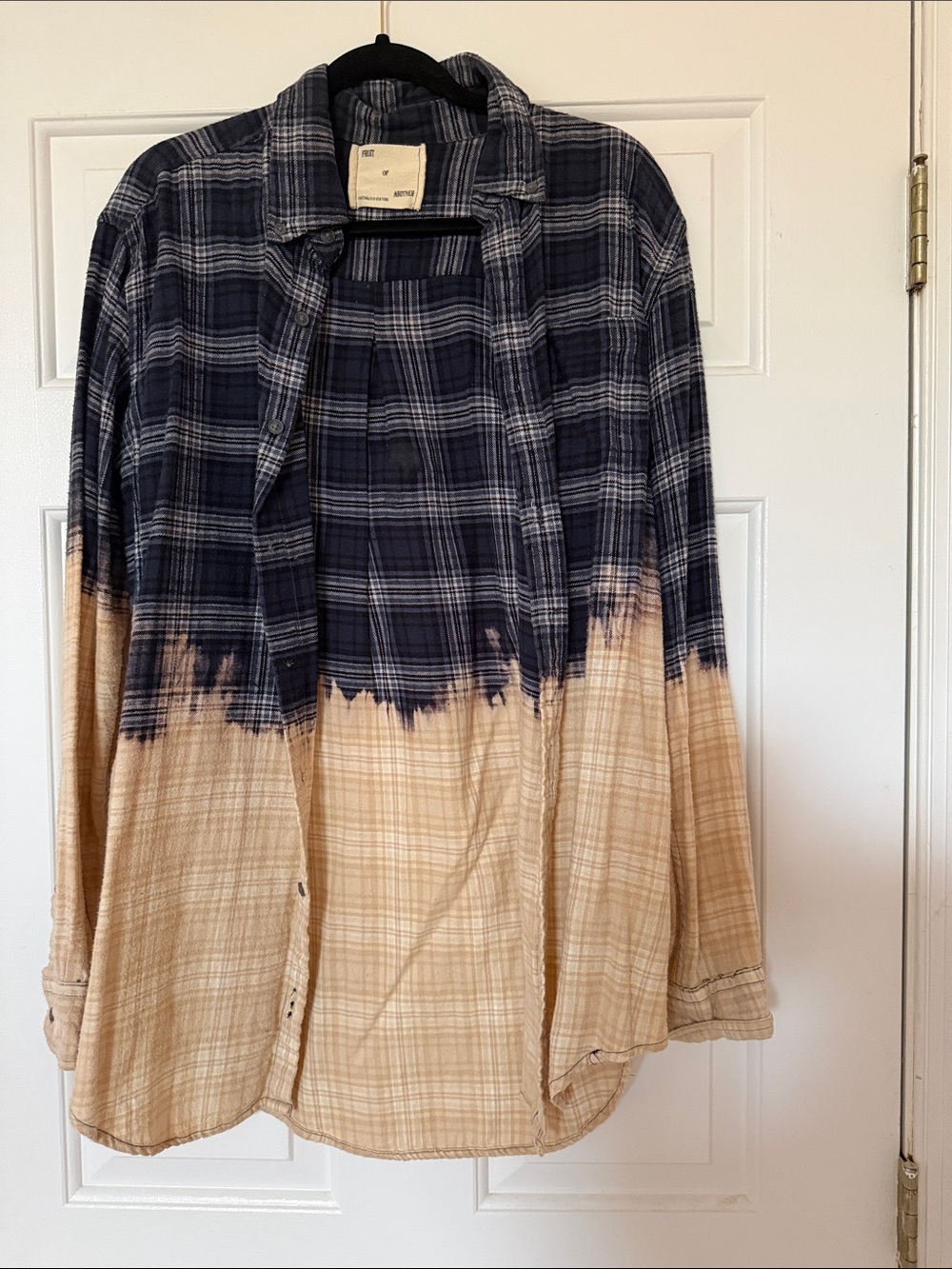 Women's Navy and Tan Dip-Dye Plaid Button-Up Shirt